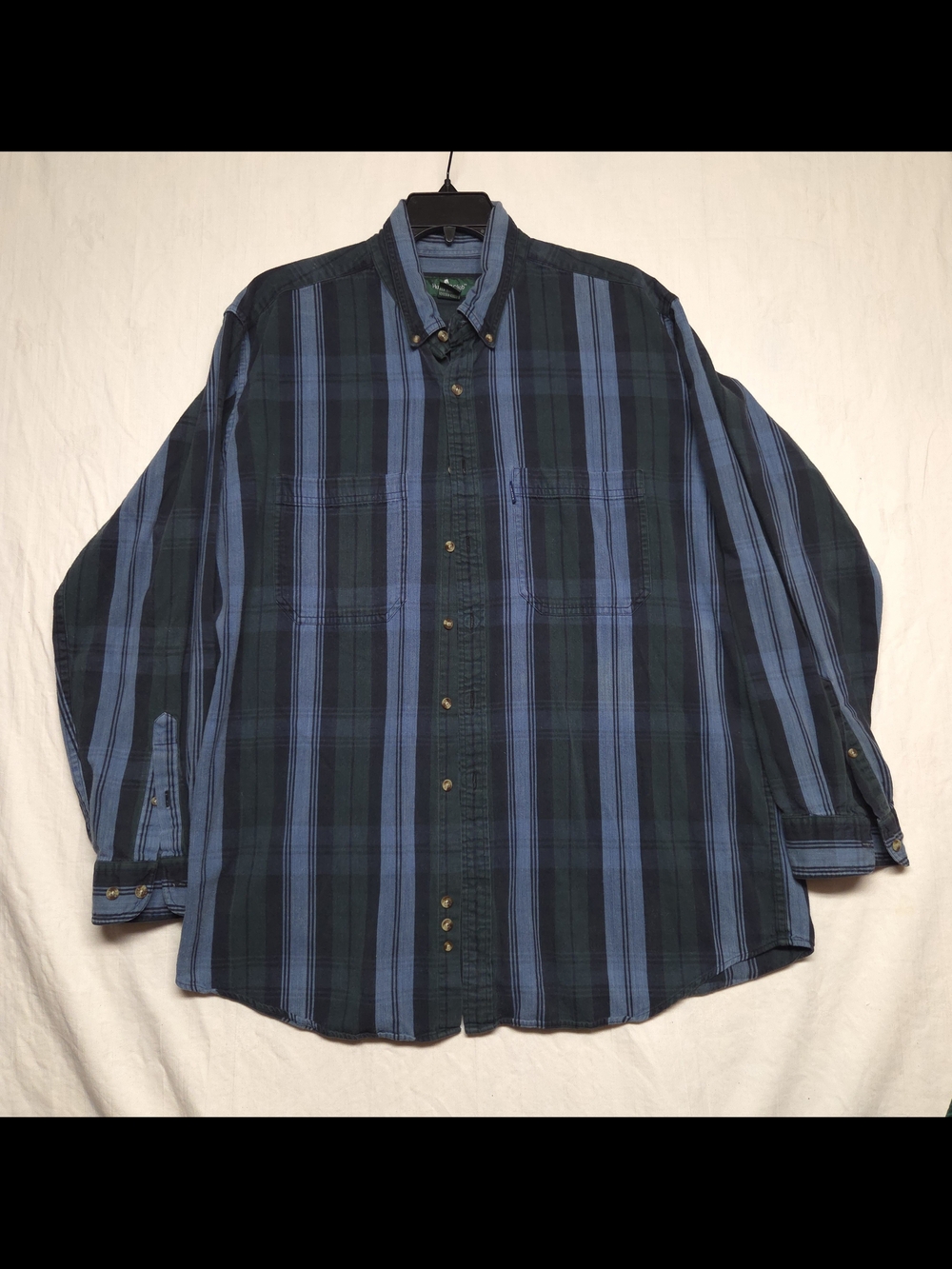 Hunt Club 90 Vintage XLT Men's Navy and Teal Plaid Button-Down Shirt